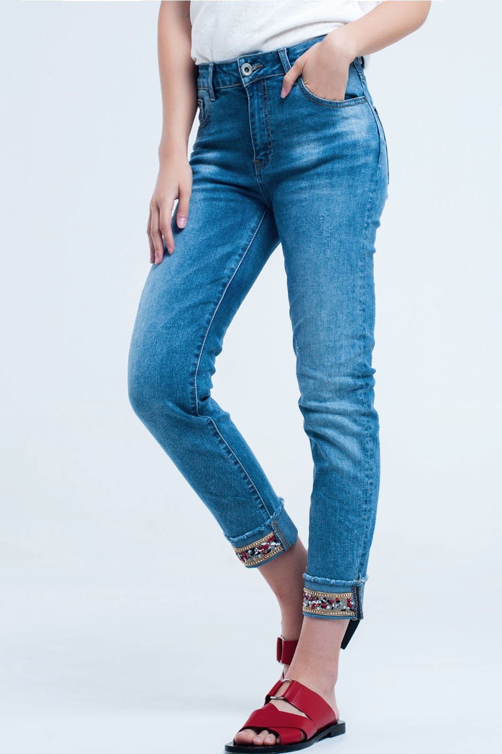 Straight ankle jeans with crystal detail | Just Cool Beans — jeans | the denim shop