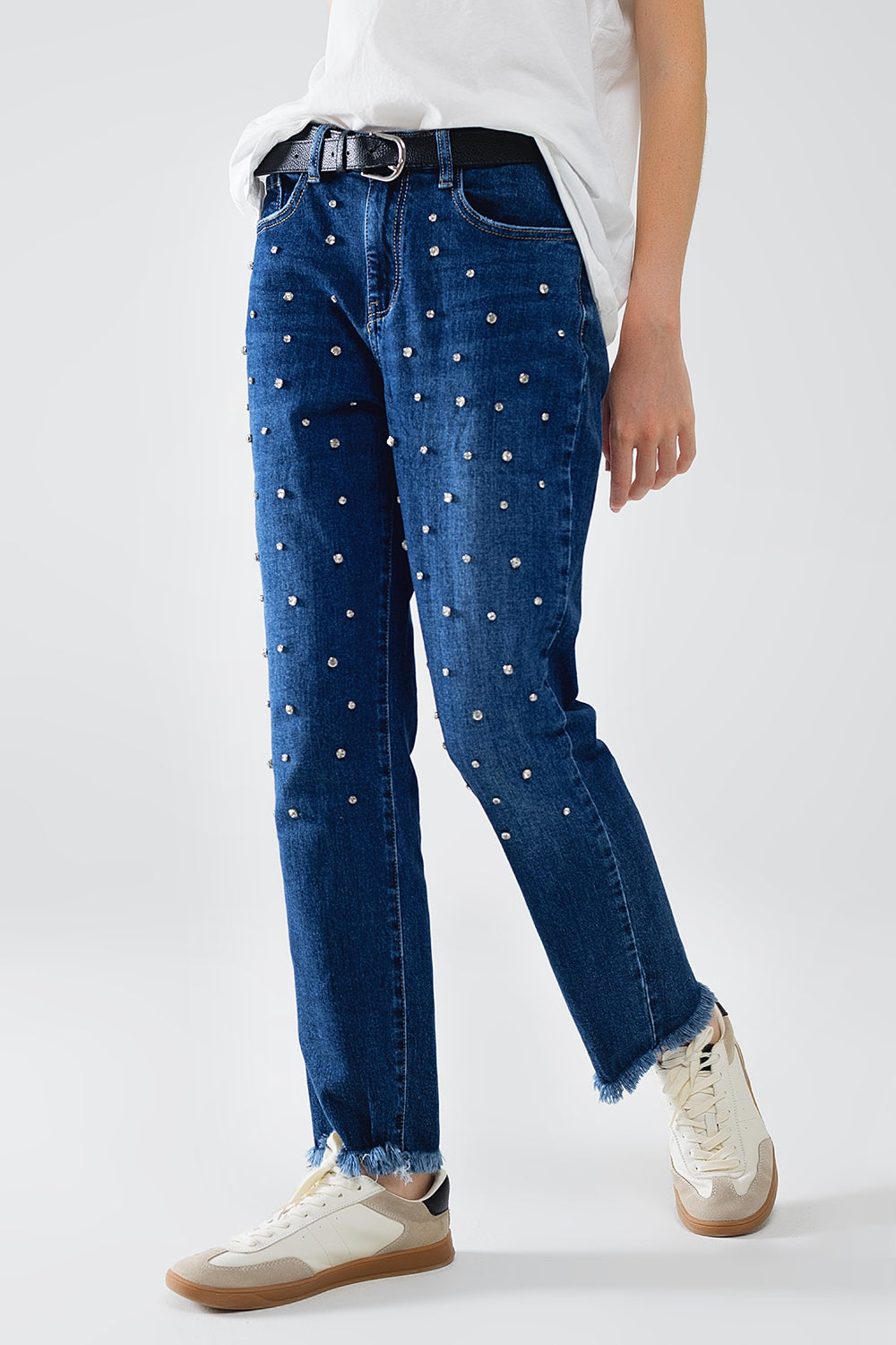 Straight blue jeans with strass front details and frayed ends | Just Cool Beans — jeans | the denim shop
