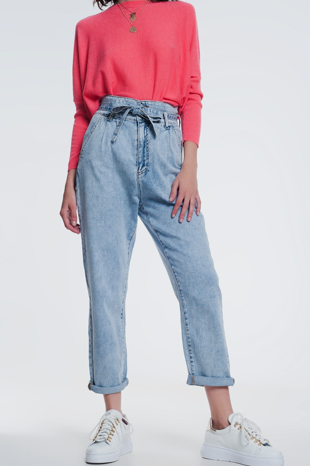Straight cut jeans in light denim with belt | Just Cool Beans — jeans | the denim shop