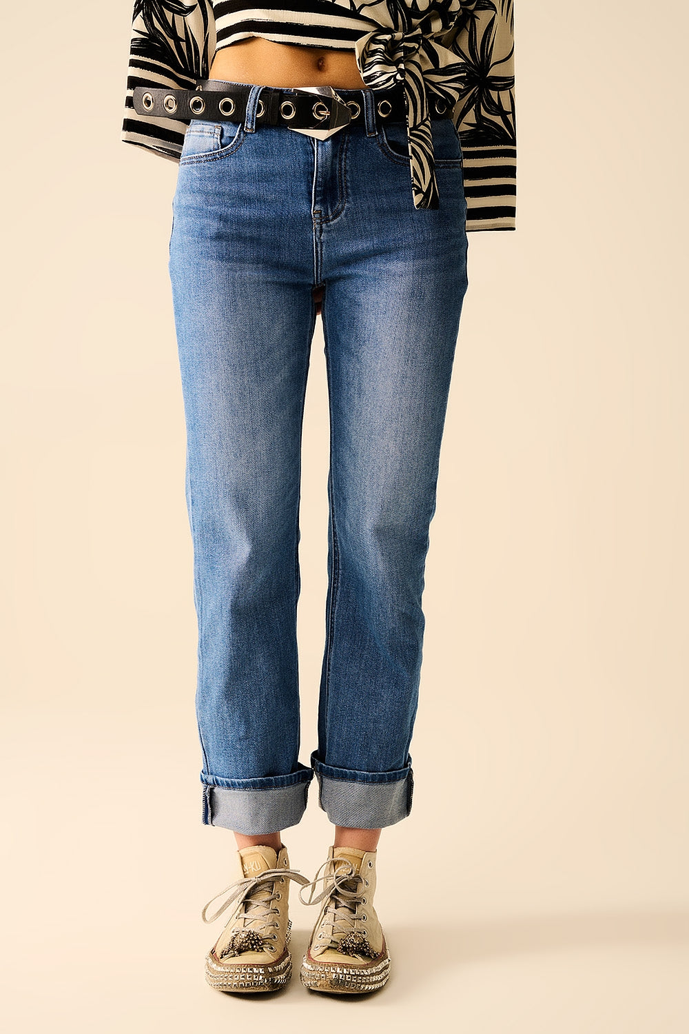 Straight hem denim elastic jeans in medium wash | Just Cool Beans — jeans | the denim shop