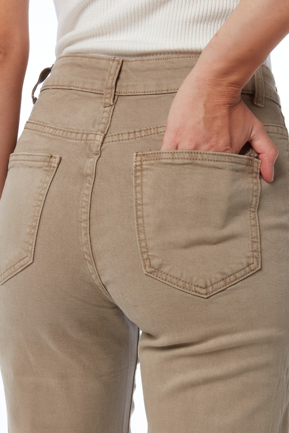 Straight jeans with gold buttons at the side in beige | Just Cool Beans