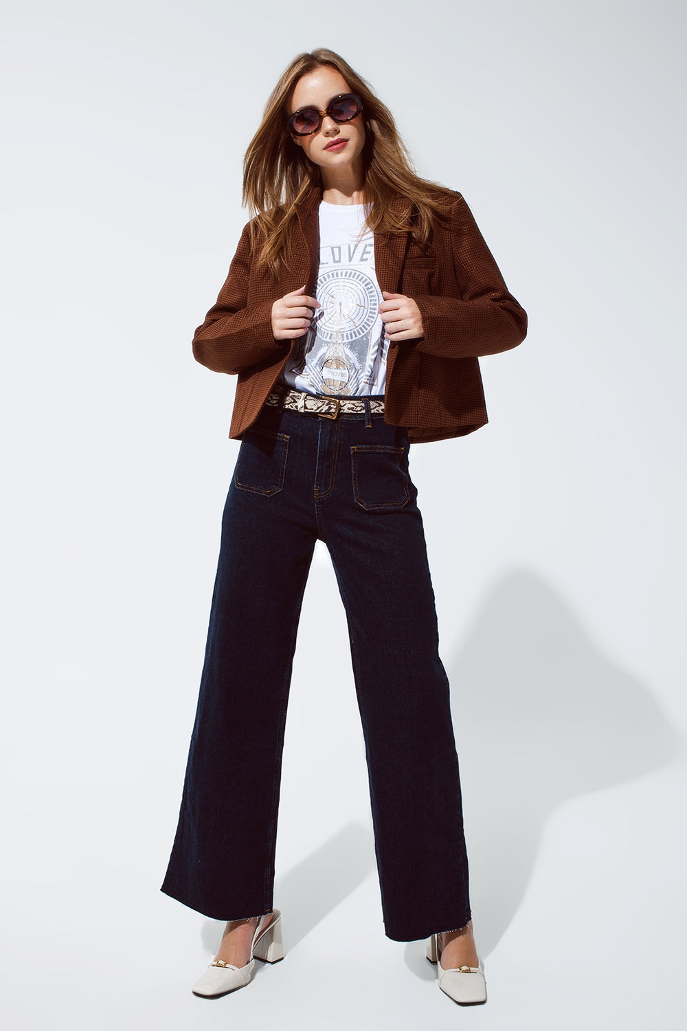 Straight jeans with pocket detail in dark wash | Just Cool Beans