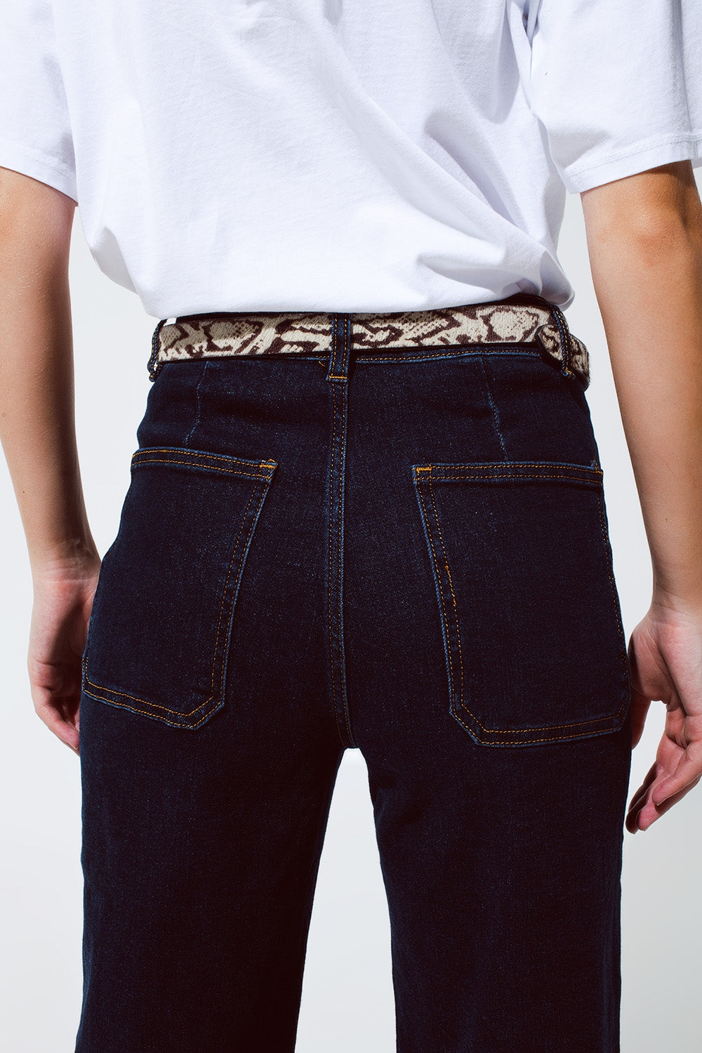 Straight jeans with pocket detail in dark wash | Just Cool Beans