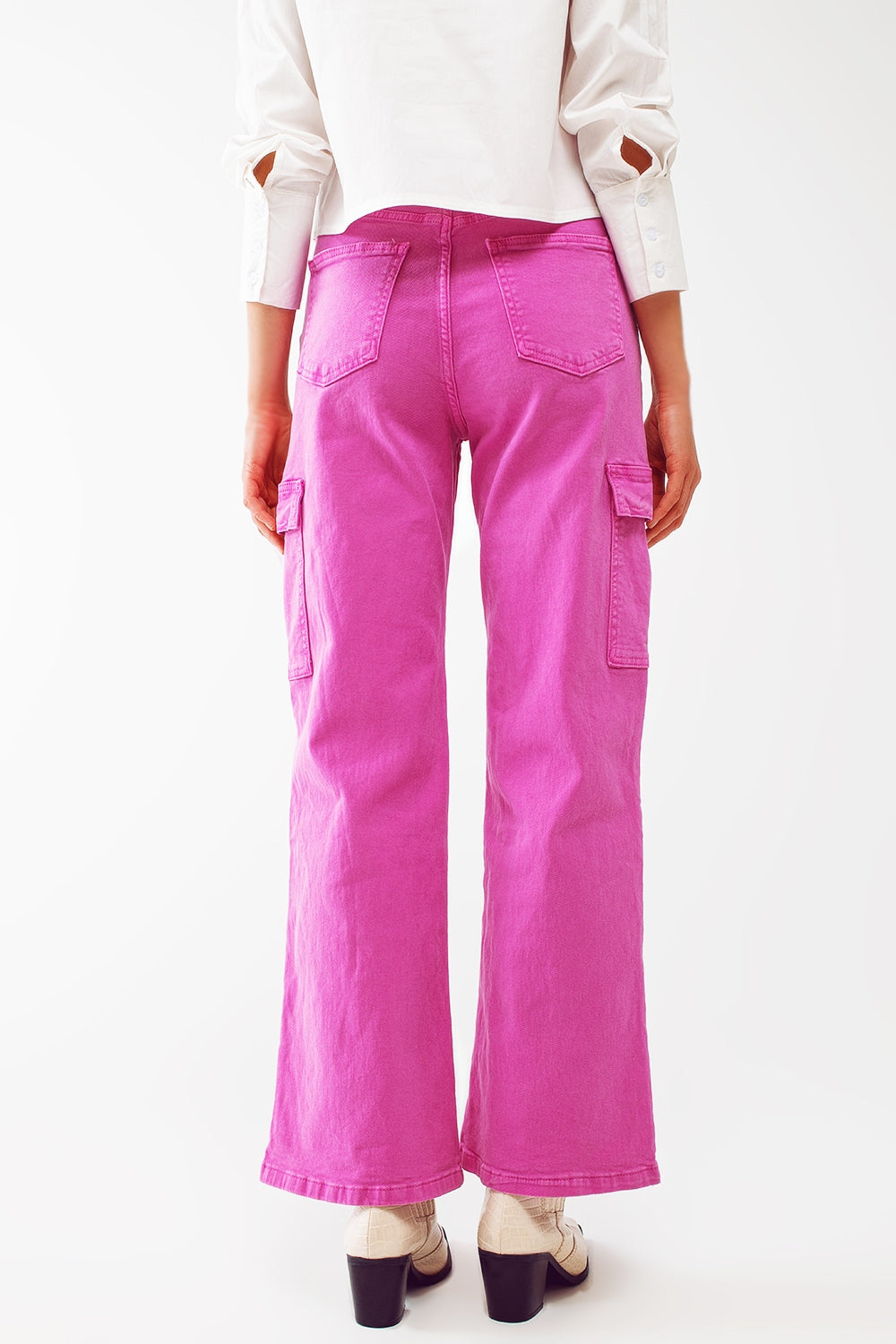Straight leg cargo jeans in fuchsia | Just Cool Beans
