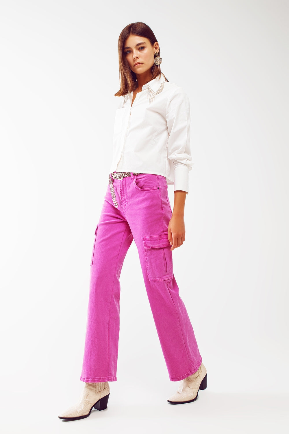 Straight leg cargo jeans in fuchsia | Just Cool Beans