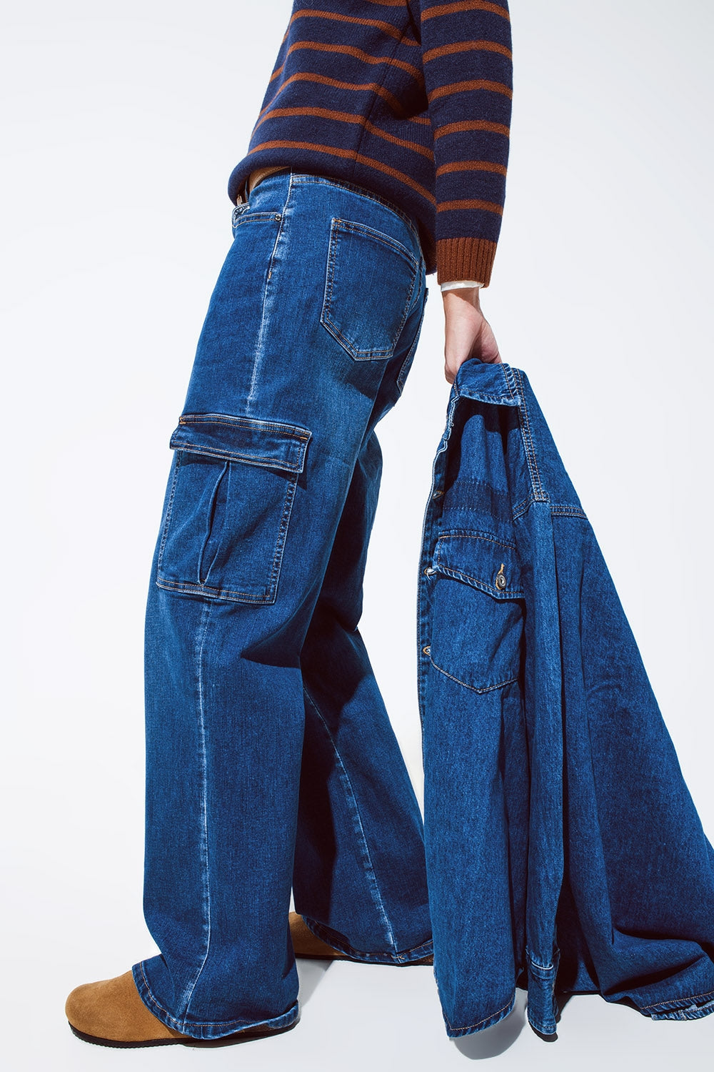 Straight leg cargo style jeans in medium wash | Just Cool Beans — jeans | the denim shop