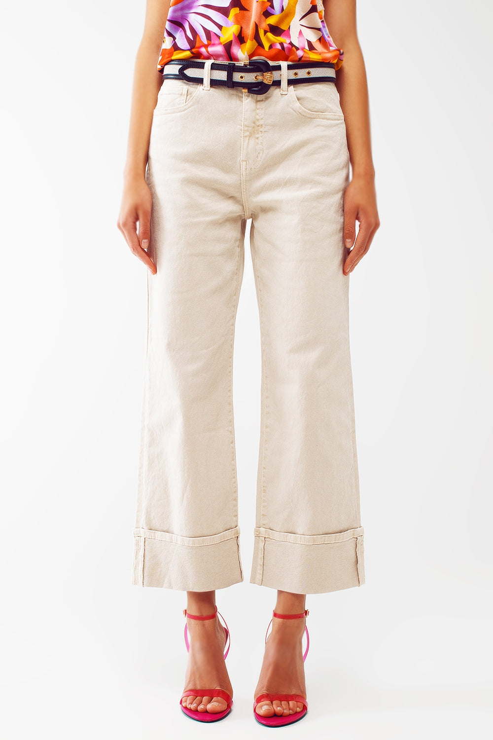 Straight leg jeans with cropped hem in beige | Just Cool Beans — jeans | tops