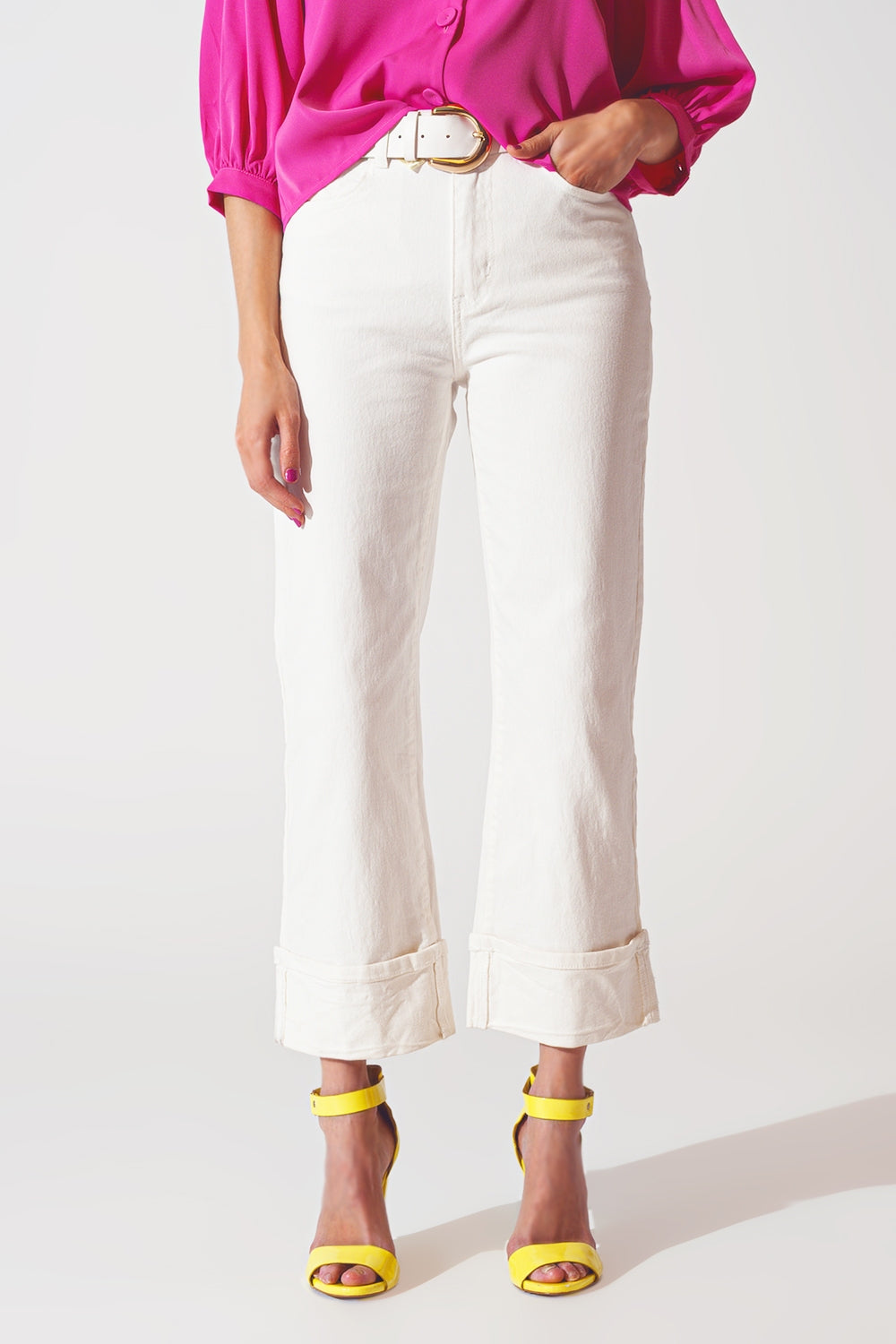 Straight leg jeans with cropped hem in white | Just Cool Beans — jeans | tops