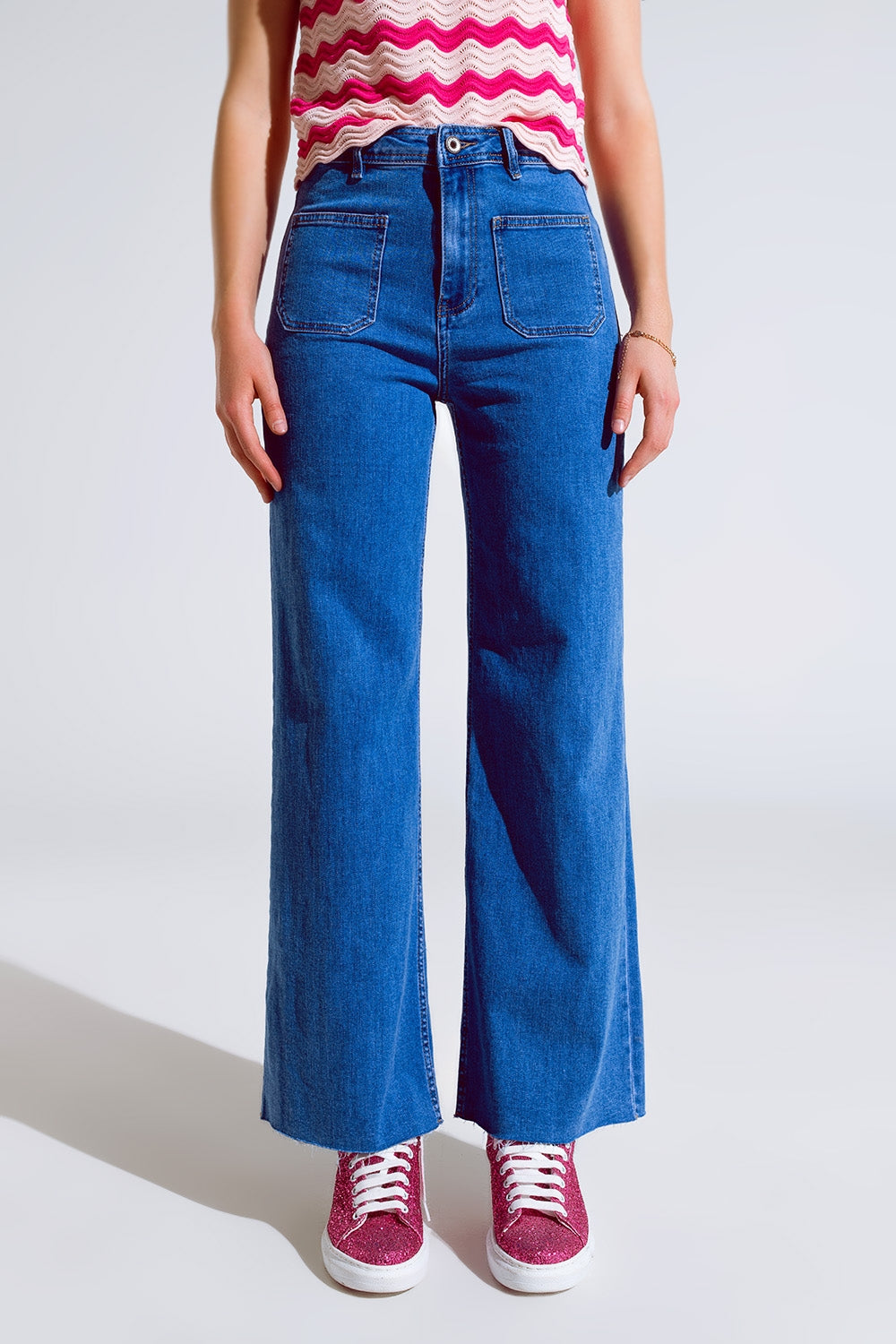 Straight leg jeans with front pockets detail in mid wash | Just Cool Beans — jeans | the denim shop
