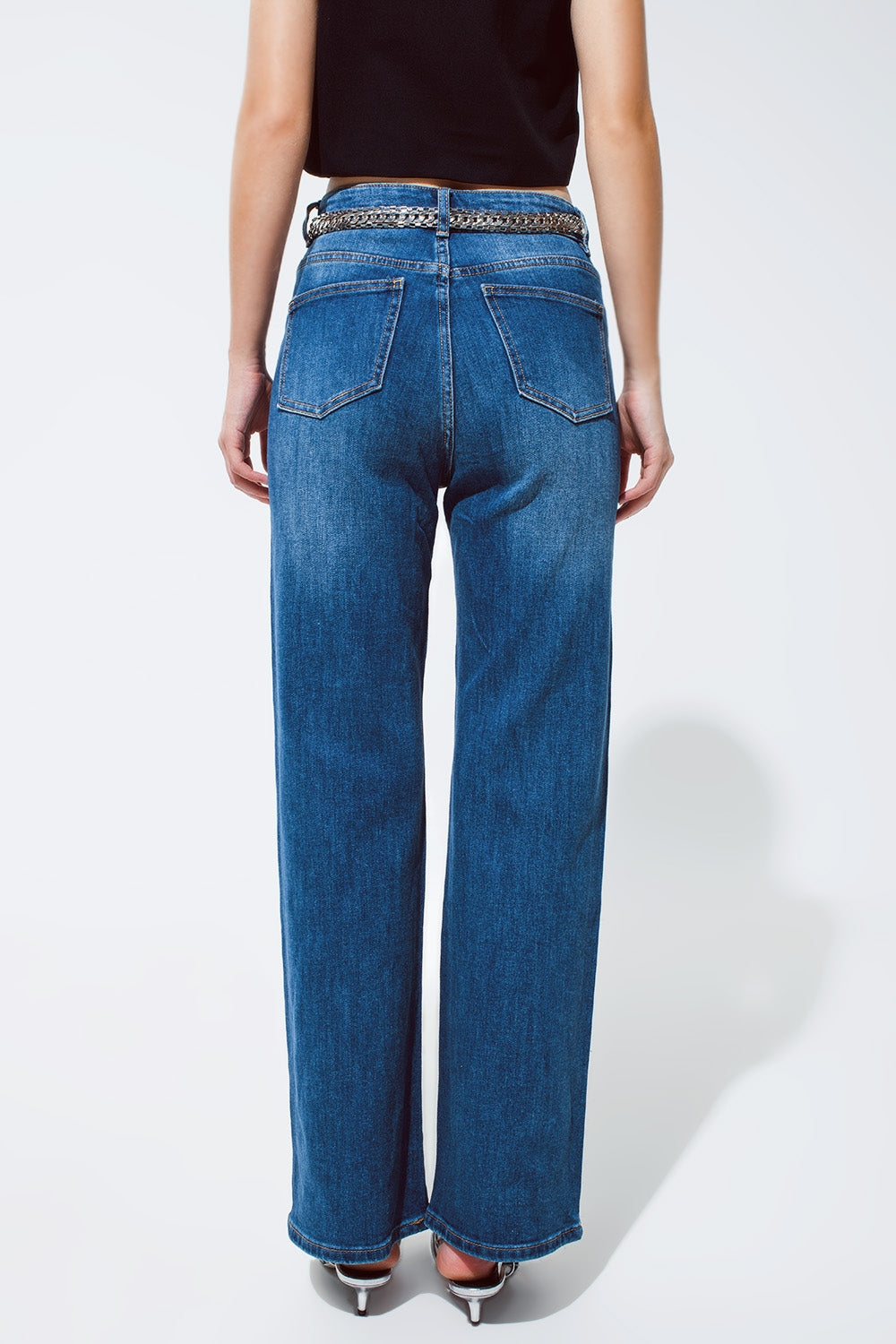 Straight leg jeans with silver metallic finish | Just Cool Beans
