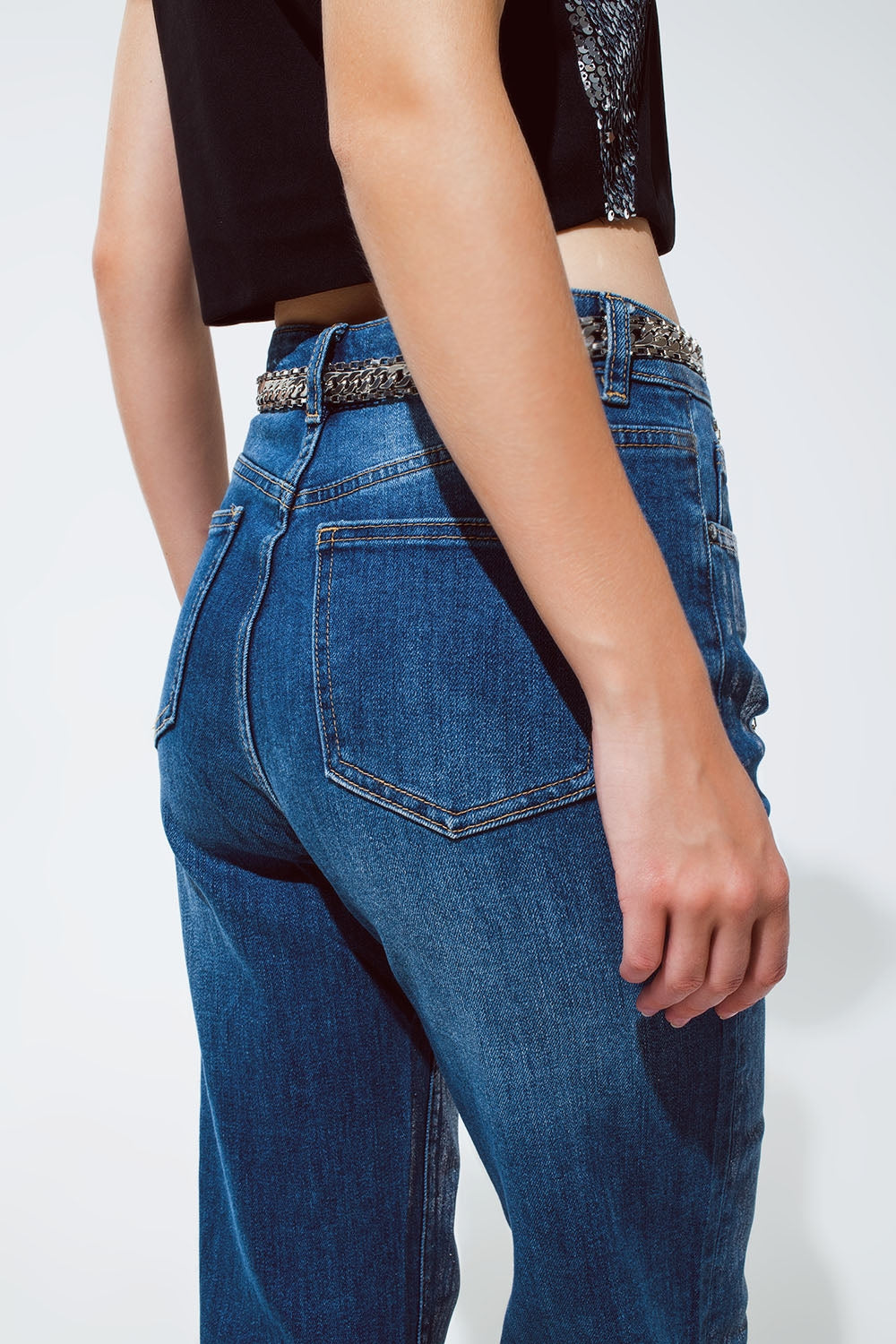 Straight leg jeans with silver metallic finish | Just Cool Beans
