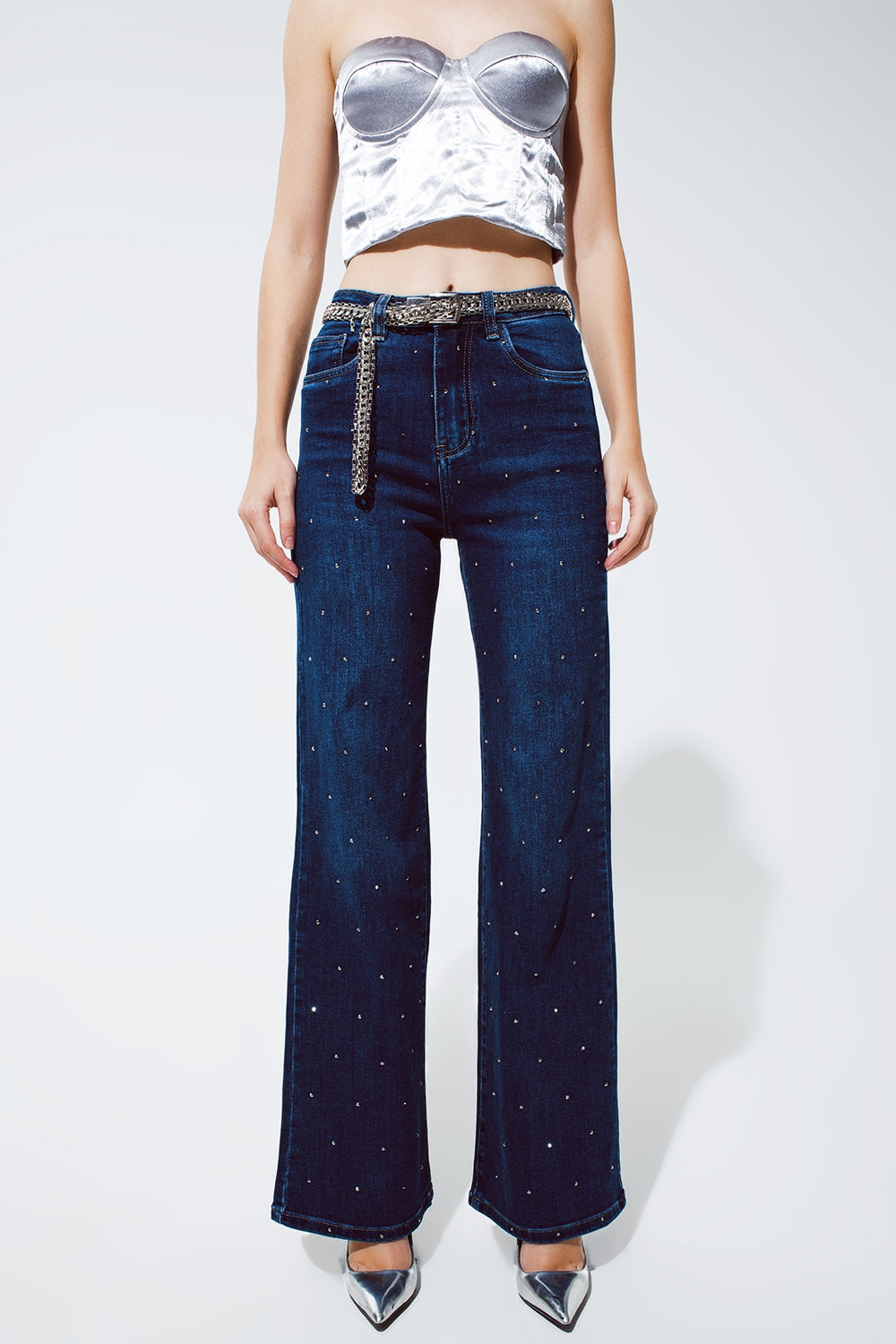 Straight leg jeans with strass detail in blue | Just Cool Beans — jeans | the denim shop
