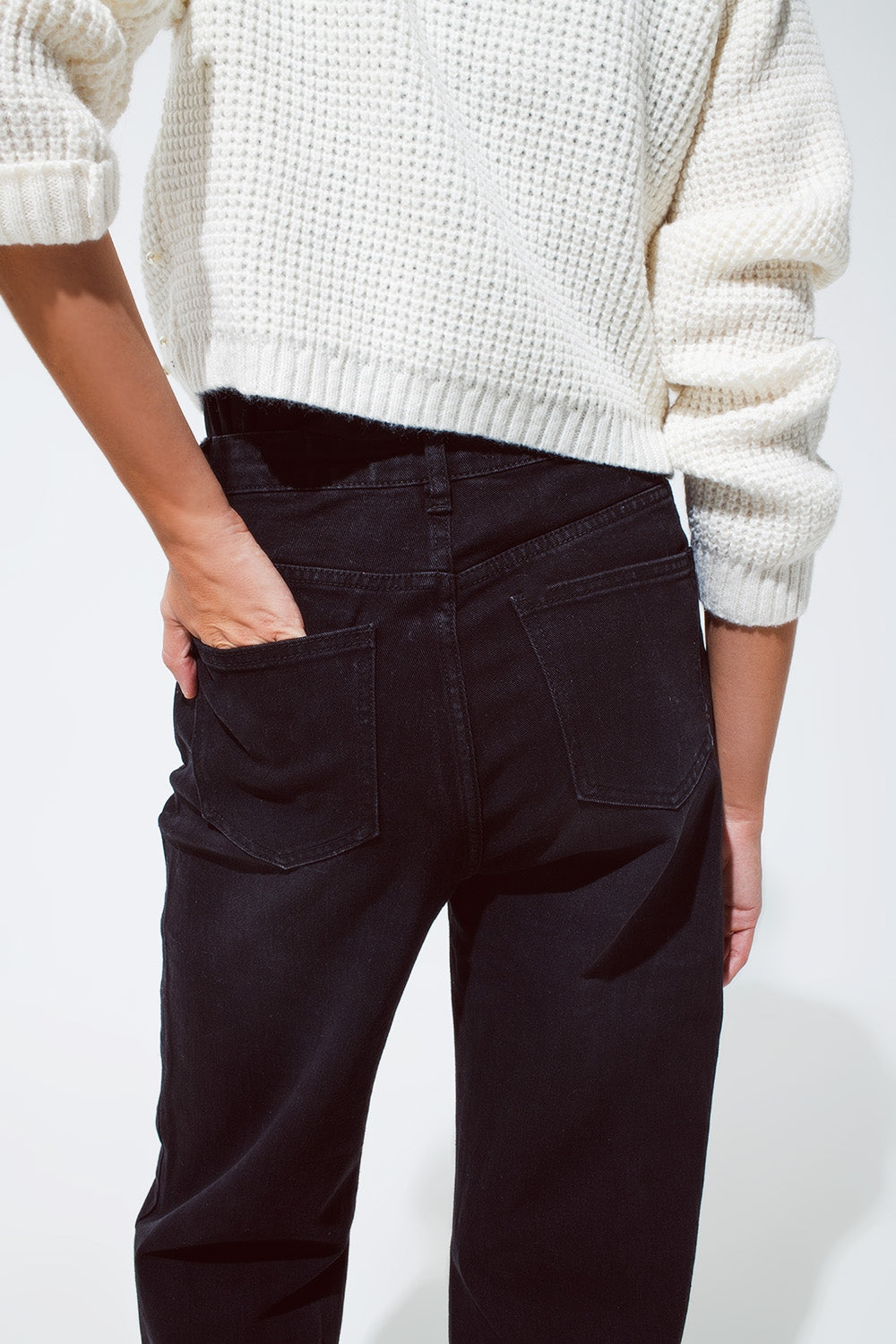 Straight leg jeans with waist stitching detail in black | Just Cool Beans