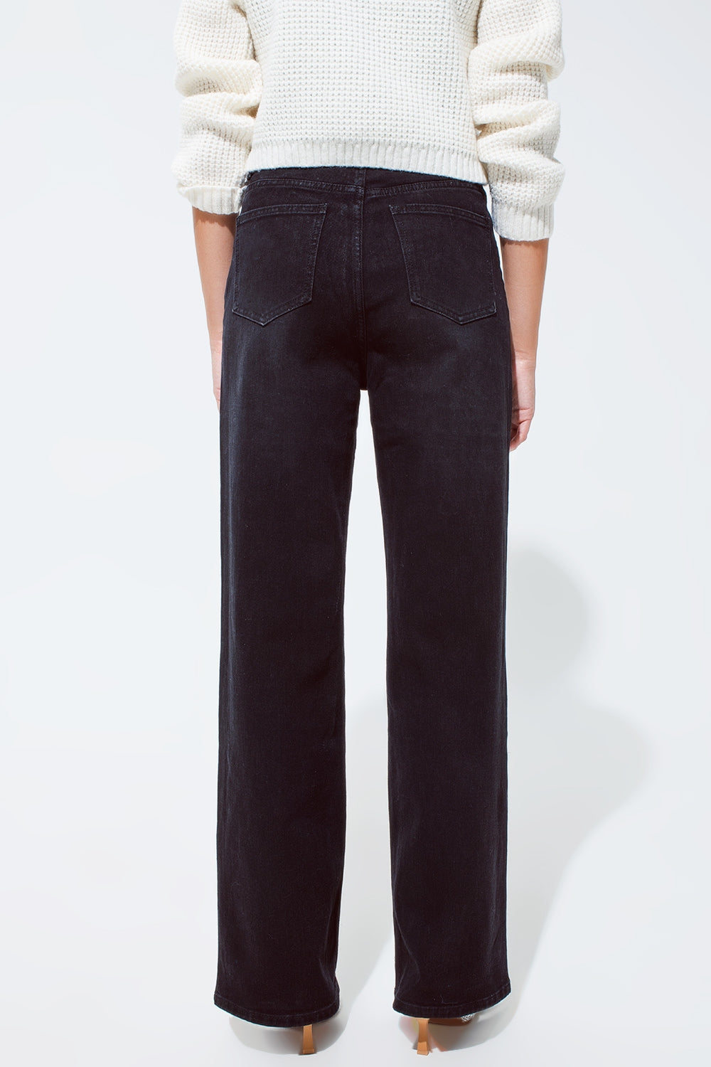 Straight leg jeans with waist stitching detail in black | Just Cool Beans