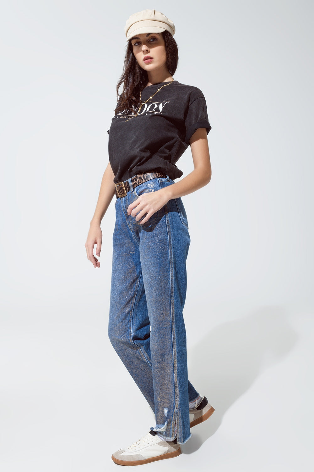 Straight leg ripped jeans with gold metallic glow | Just Cool Beans