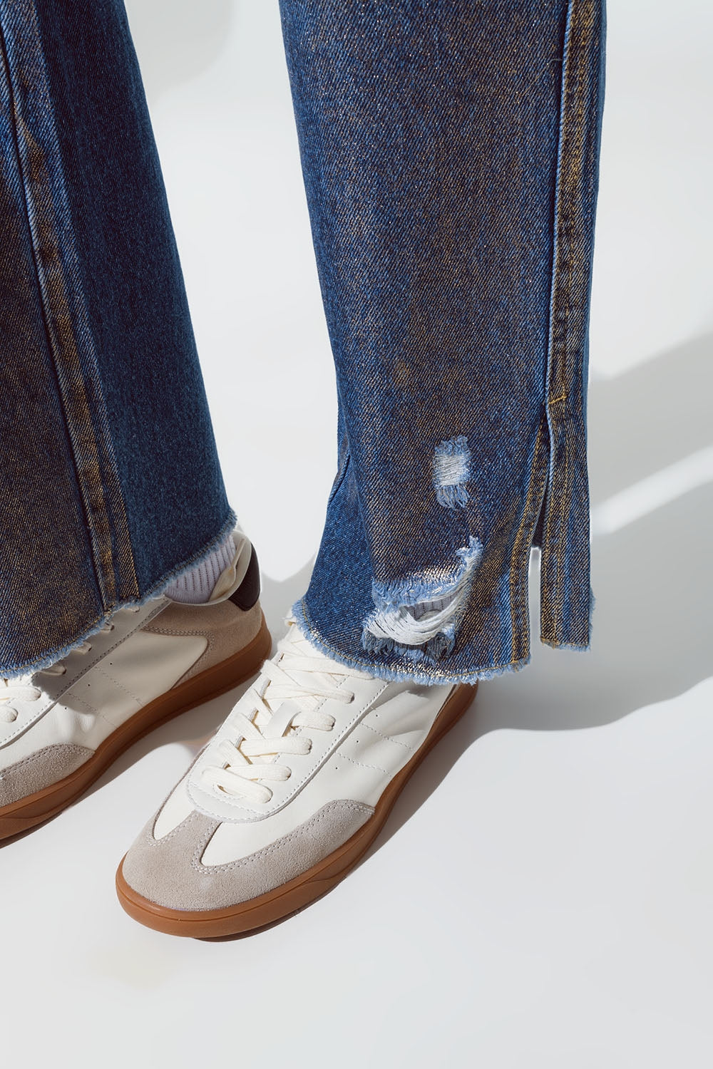 Straight leg ripped jeans with gold metallic glow | Just Cool Beans