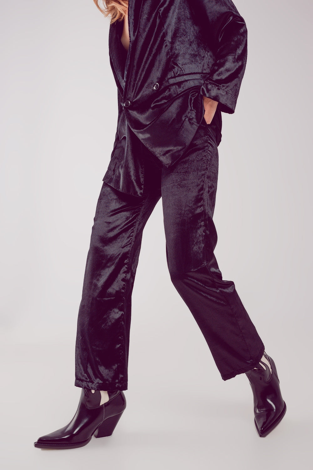 Straight leg velvet pants in black | Just Cool Beans — pants | bottoms