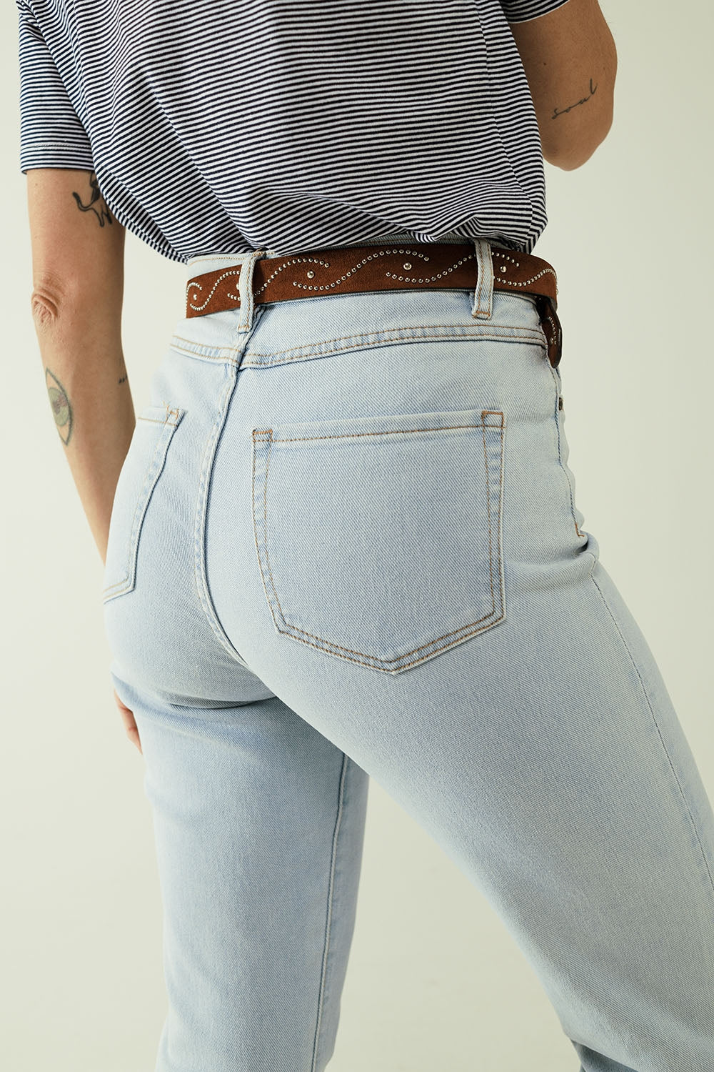 Straight light blue jean with hem and five pockets | Just Cool Beans