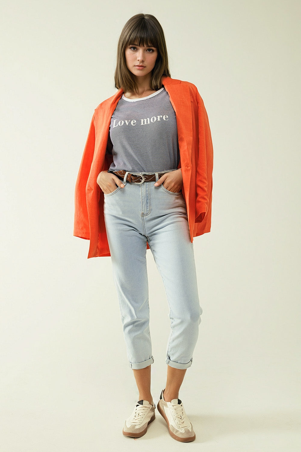 Straight light blue jean with hem and five pockets | Just Cool Beans
