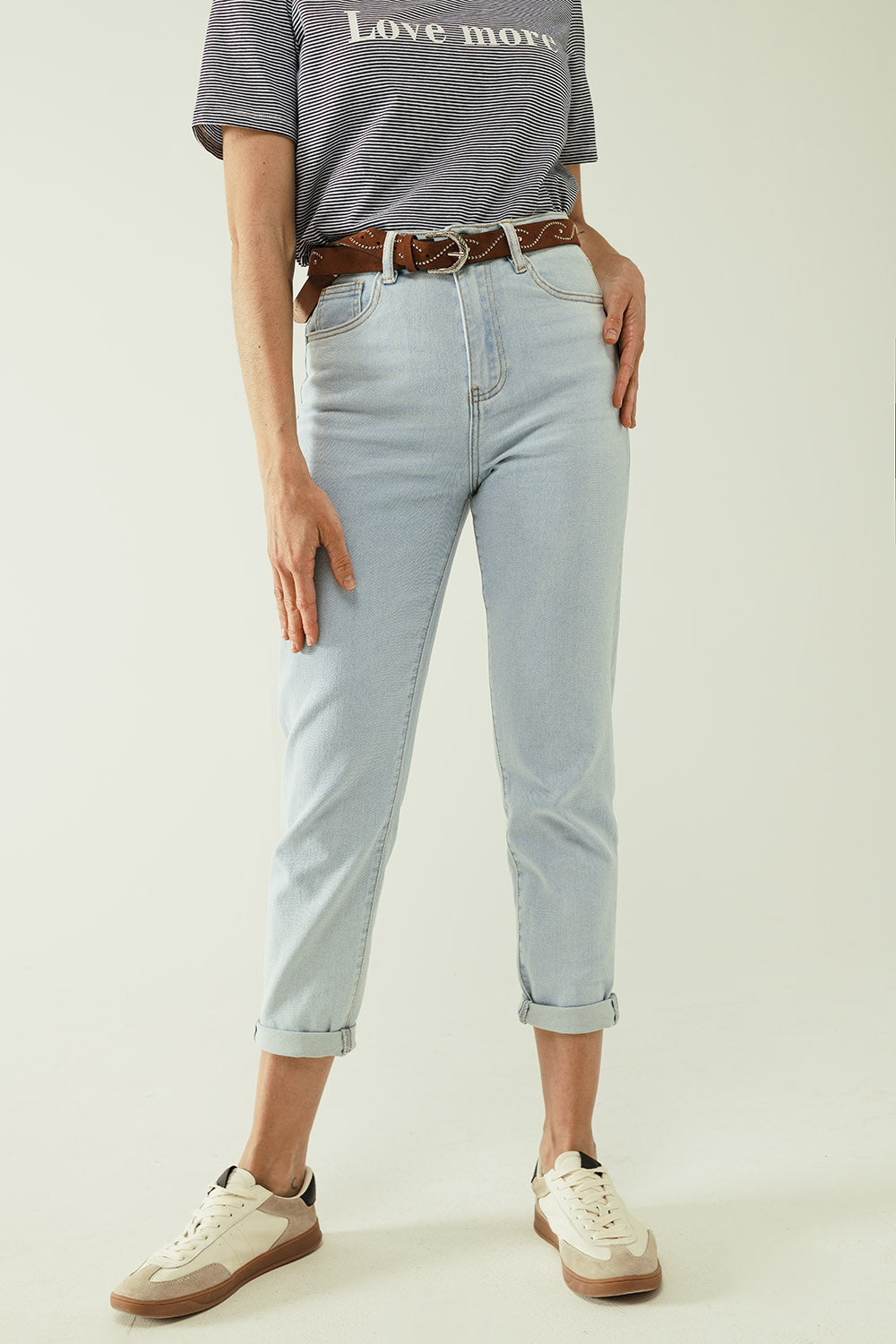 Straight light blue jean with hem and five pockets | Just Cool Beans