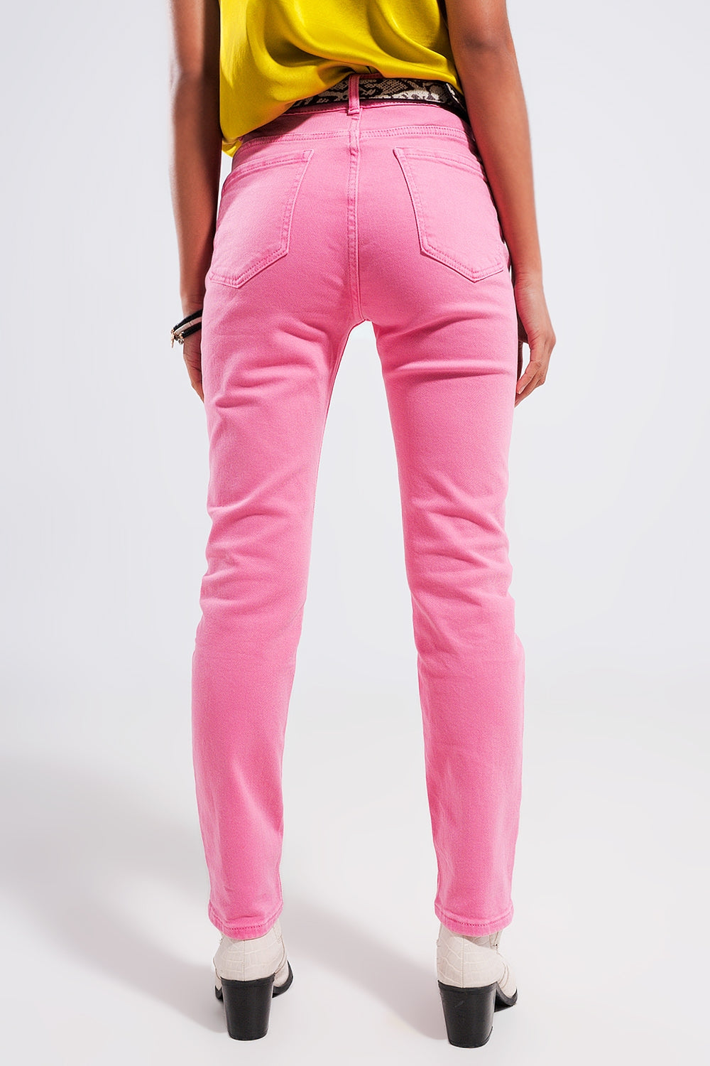 Stretch cotton skinny jeans in pink | Just Cool Beans