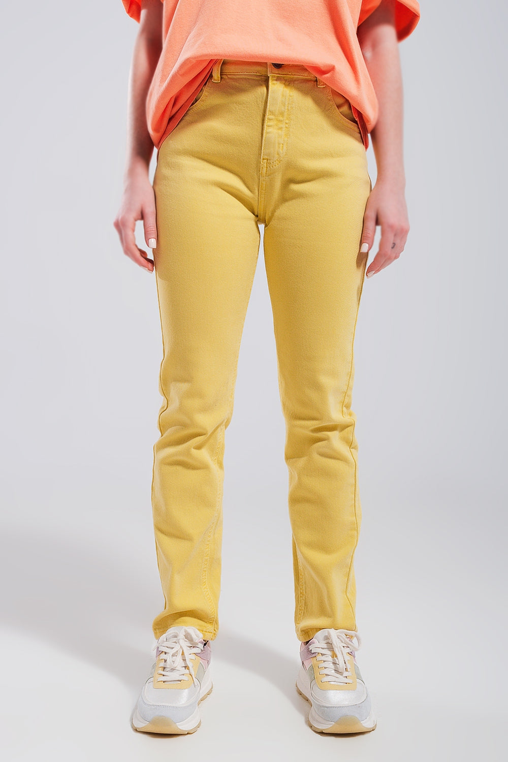 Stretch cotton skinny jeans in yellow | Just Cool Beans