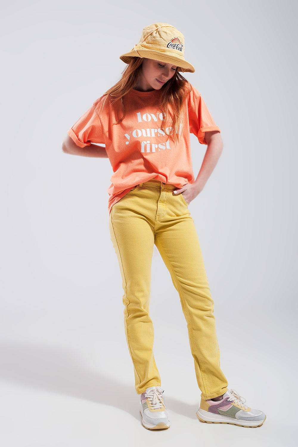 Stretch cotton skinny jeans in yellow | Just Cool Beans