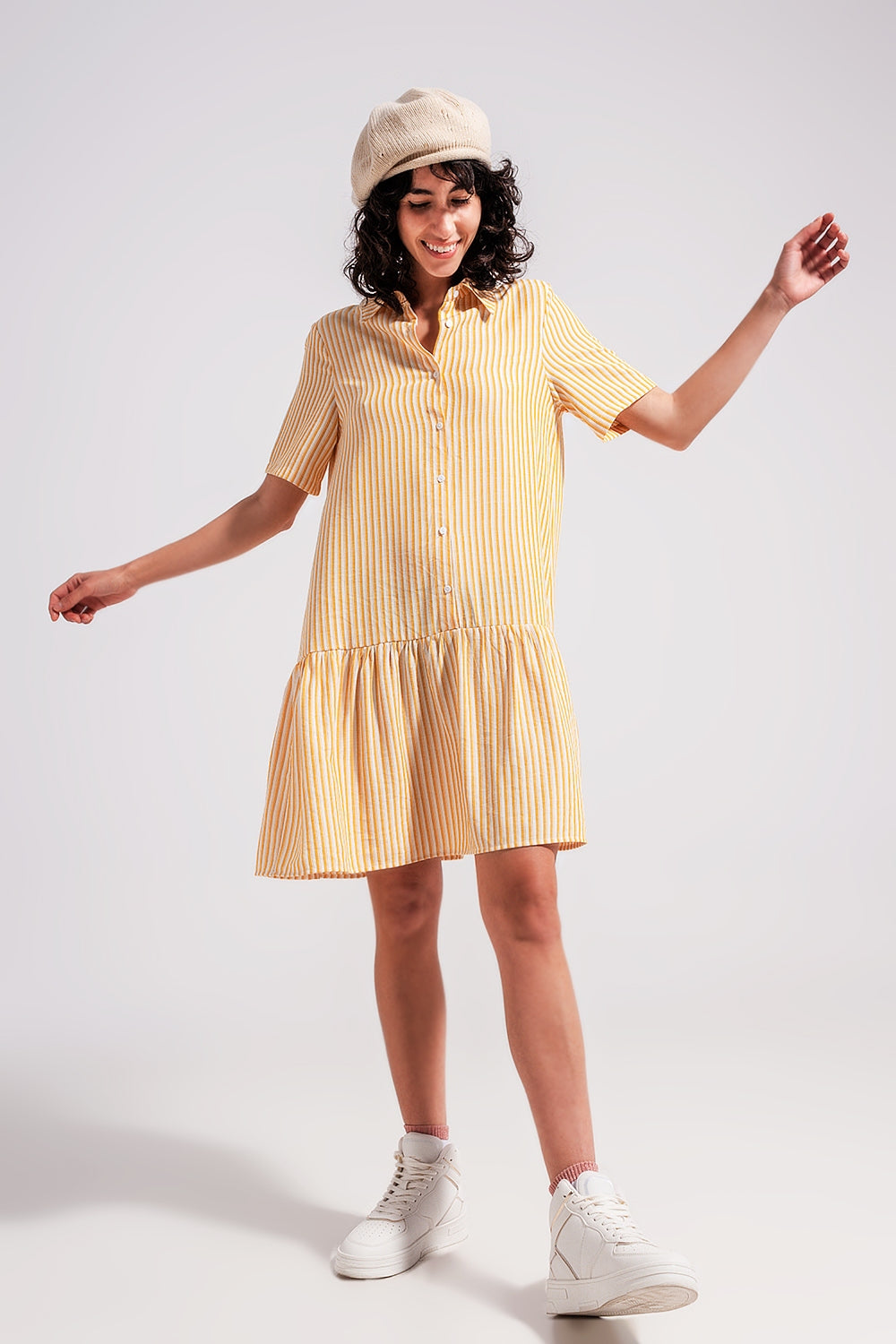 Stripe print mini dress in yellow | Just Cool Beans — dresses