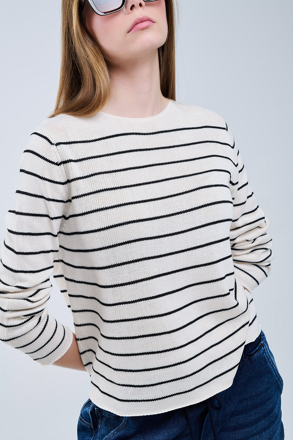 Striped beige sweater made of fine knitting | Just Cool Beans — sweaters | tops