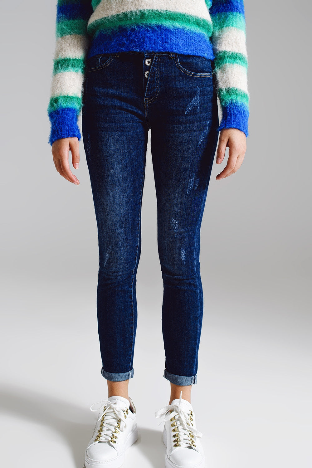 Super skinny jeans with visible front buttoning in midwash | Just Cool Beans — jeans | the denim shop