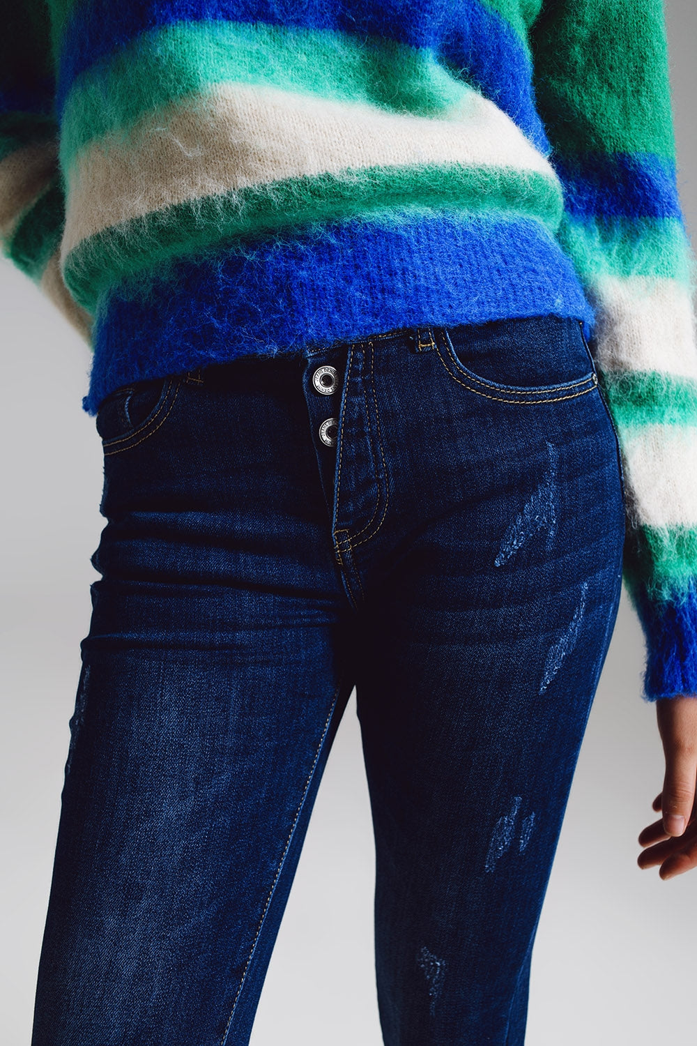 Super skinny jeans with visible front buttoning in midwash | Just Cool Beans