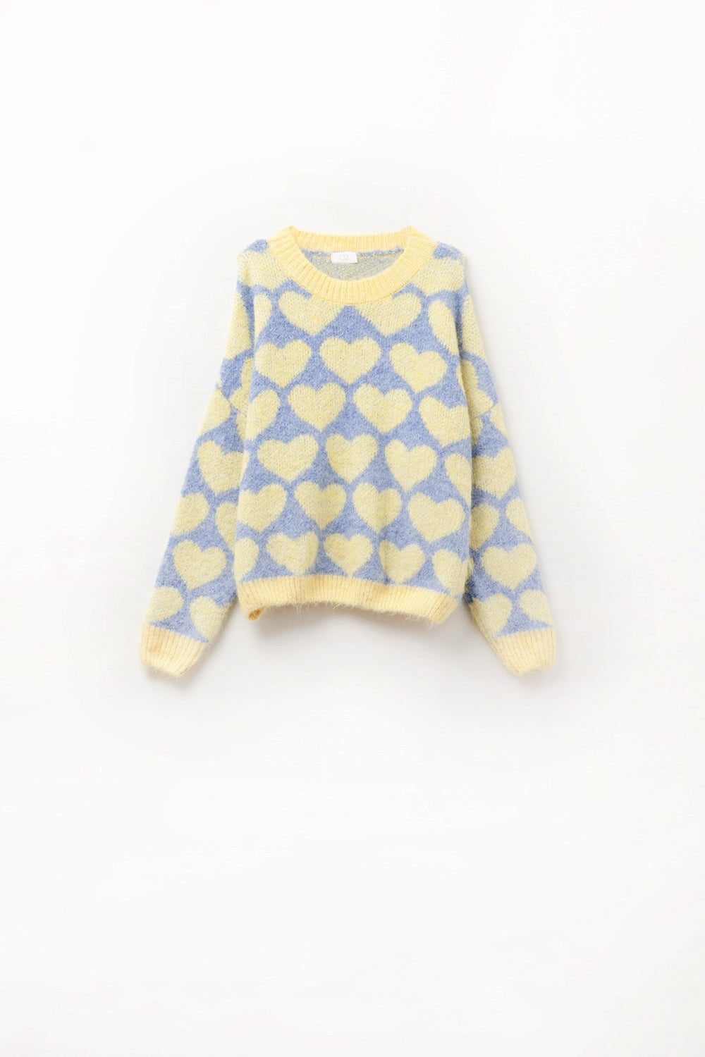 Super soft oversized blue sweater with yellow hearts | Just Cool Beans — sweaters | tops