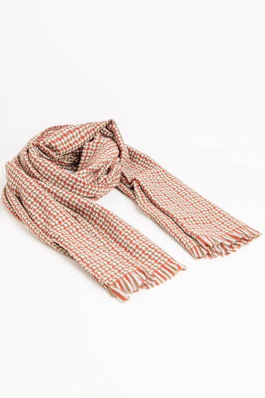Super soft red scarf with geometric print | Just Cool Beans