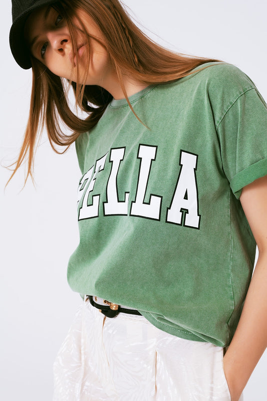T-Shirt with Bella Text in green