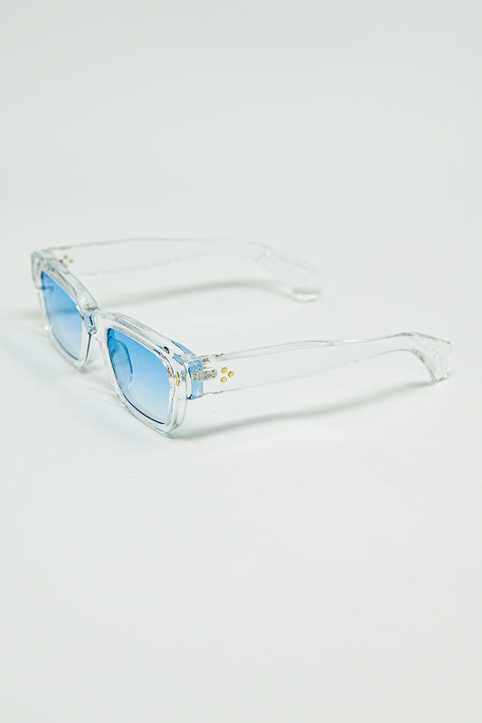 Translucent white sunglasses with oval light blue lenses | Just Cool Beans