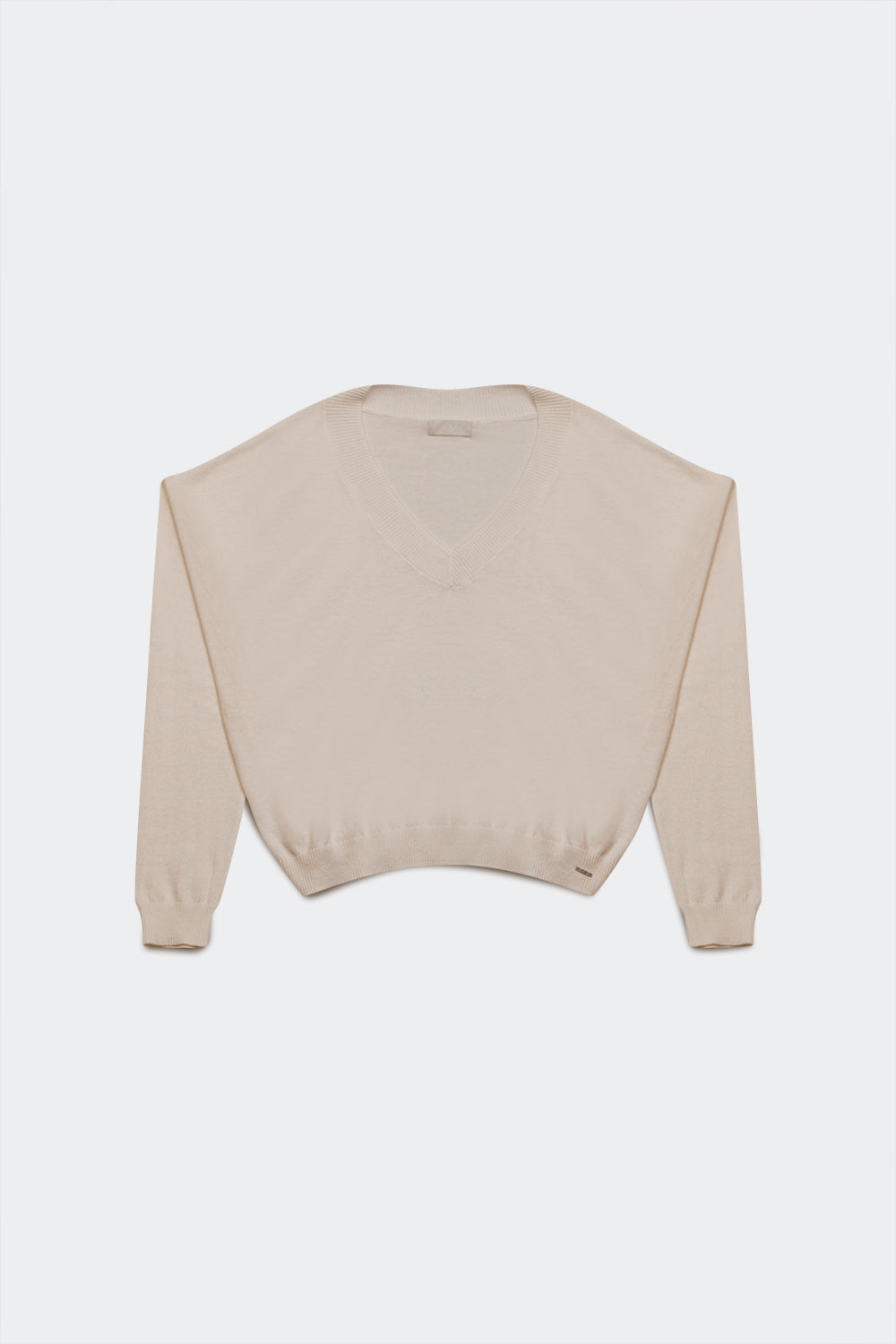 V neck fine knit sweater in cream | Just Cool Beans