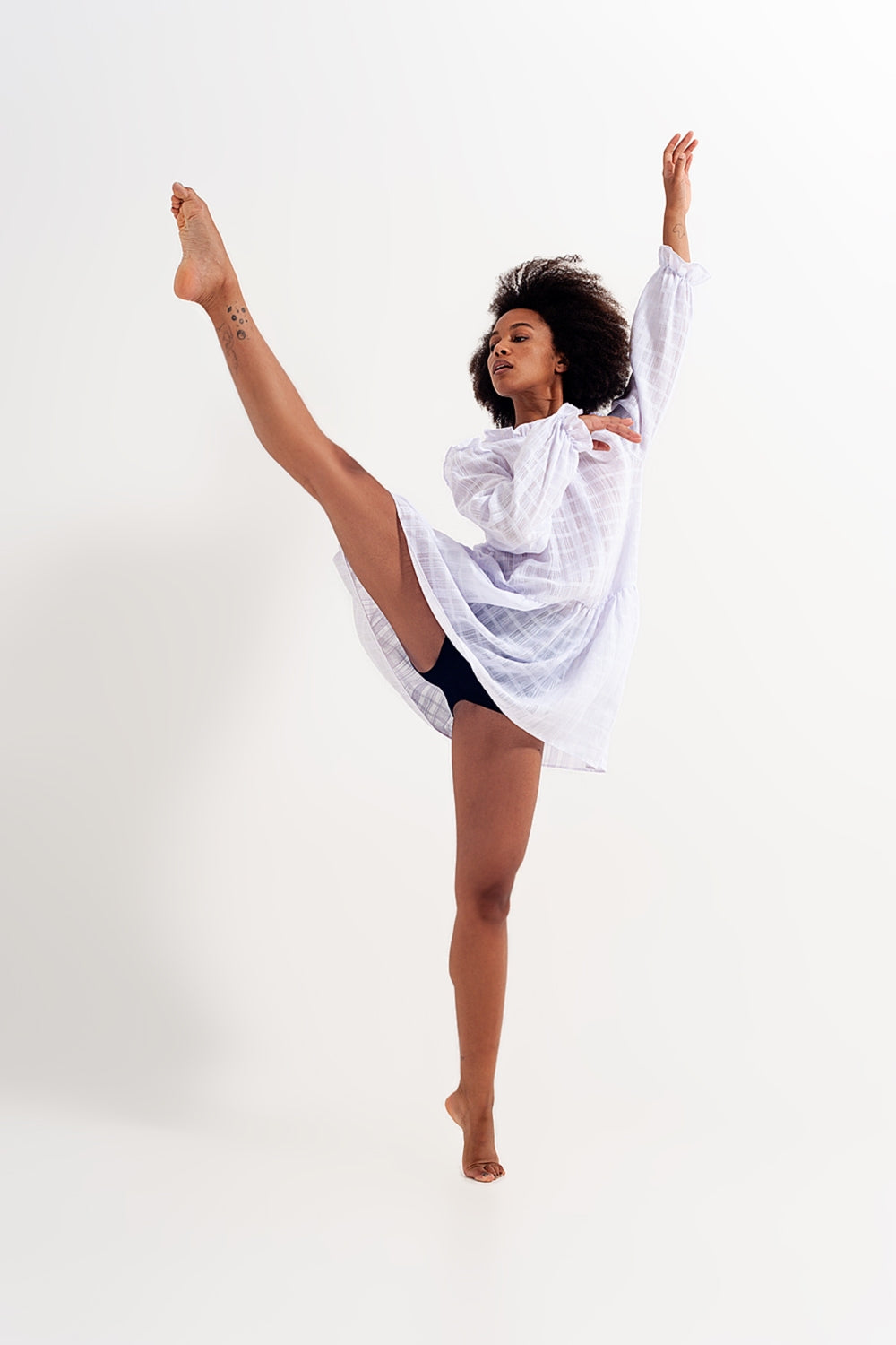 Voluminous mini dress with ruffles in white | Just Cool Beans — dresses