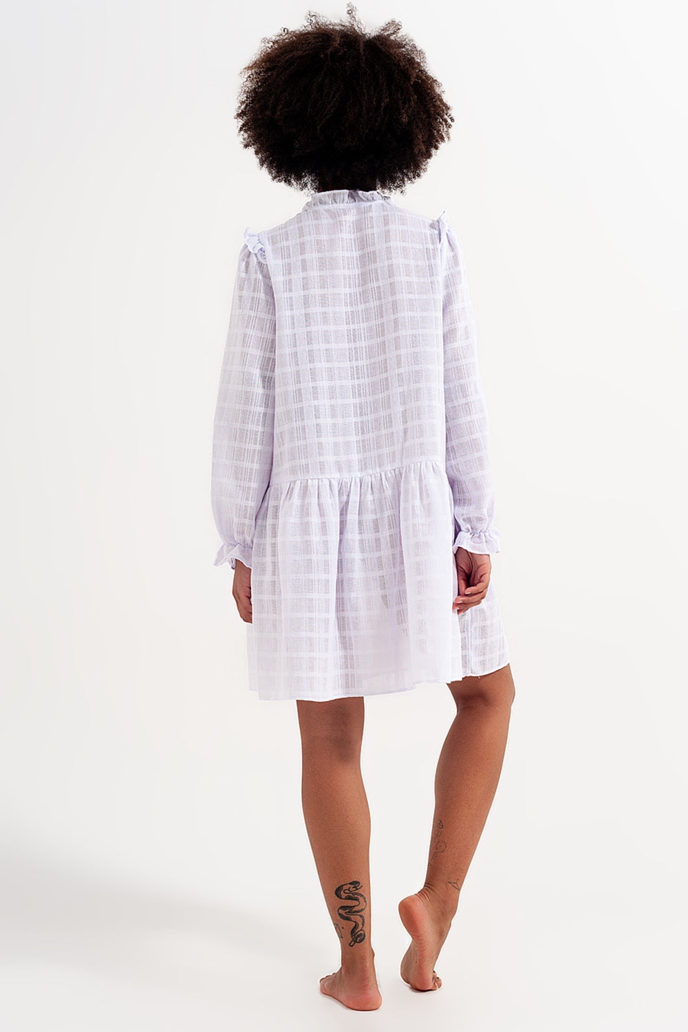Voluminous mini dress with ruffles in white | Just Cool Beans