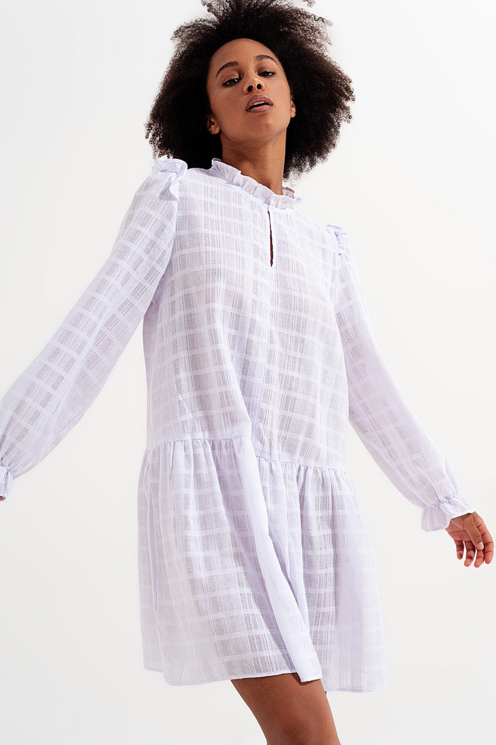 Voluminous mini dress with ruffles in white | Just Cool Beans