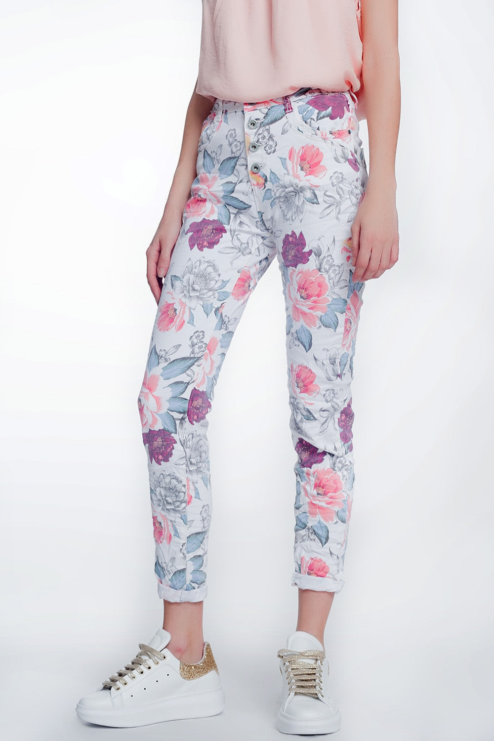 White boyfriend jeans with floral print | Just Cool Beans — jeans | the denim shop