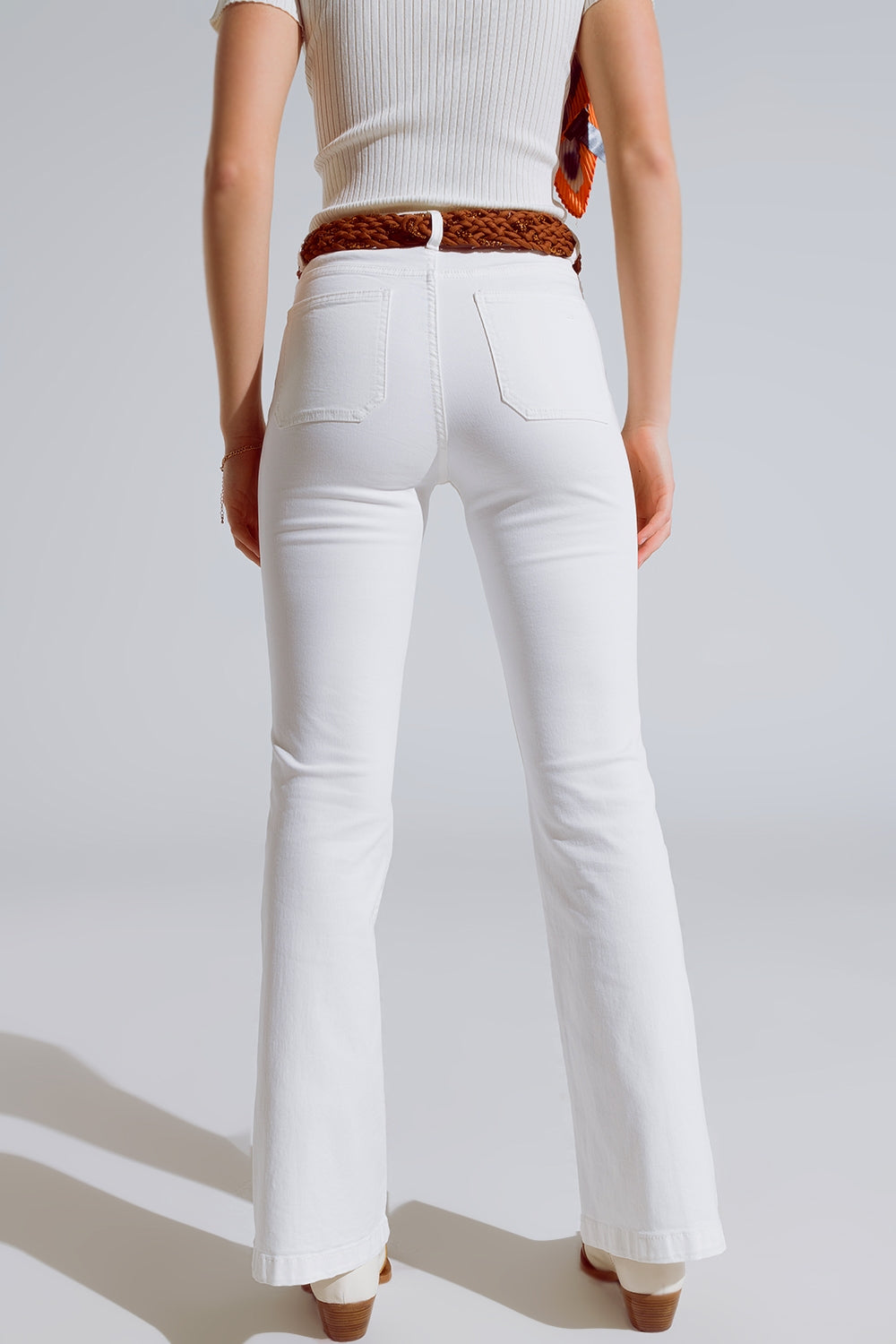 White skinny flared jeans with front pocket detail | Just Cool Beans