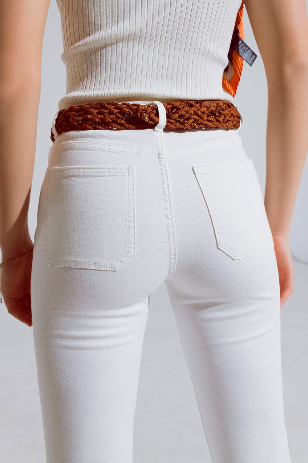 White skinny flared jeans with front pocket detail | Just Cool Beans