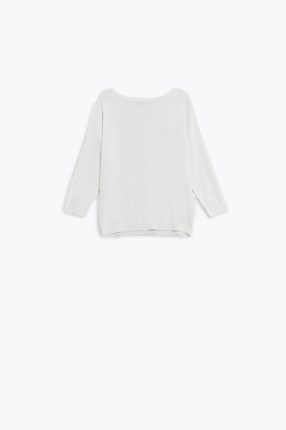 White sweater in argyle print with boat neck | Just Cool Beans — sweaters | tops