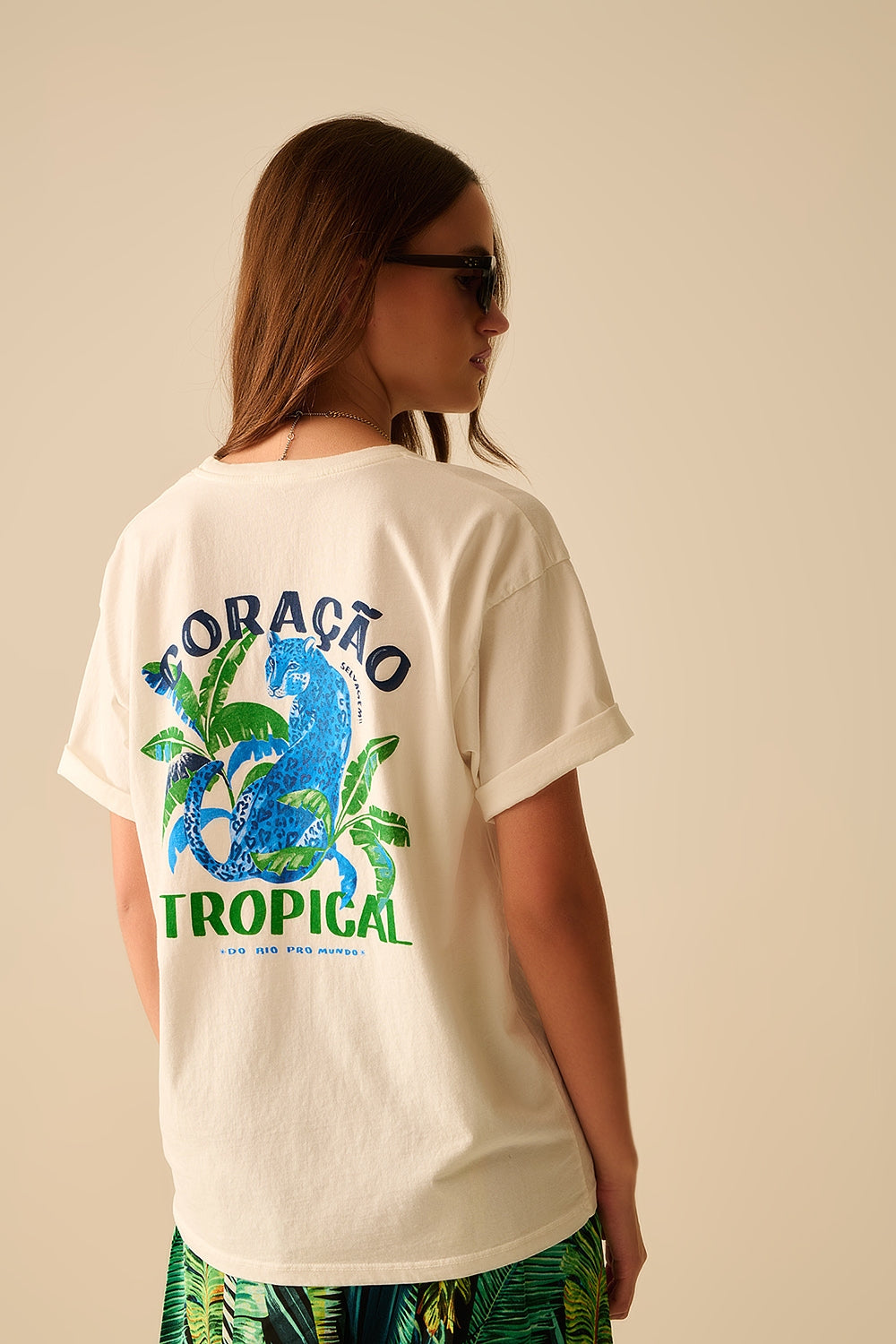 White t-shirt made in italy with tropical graphic print | Just Cool Beans — tops