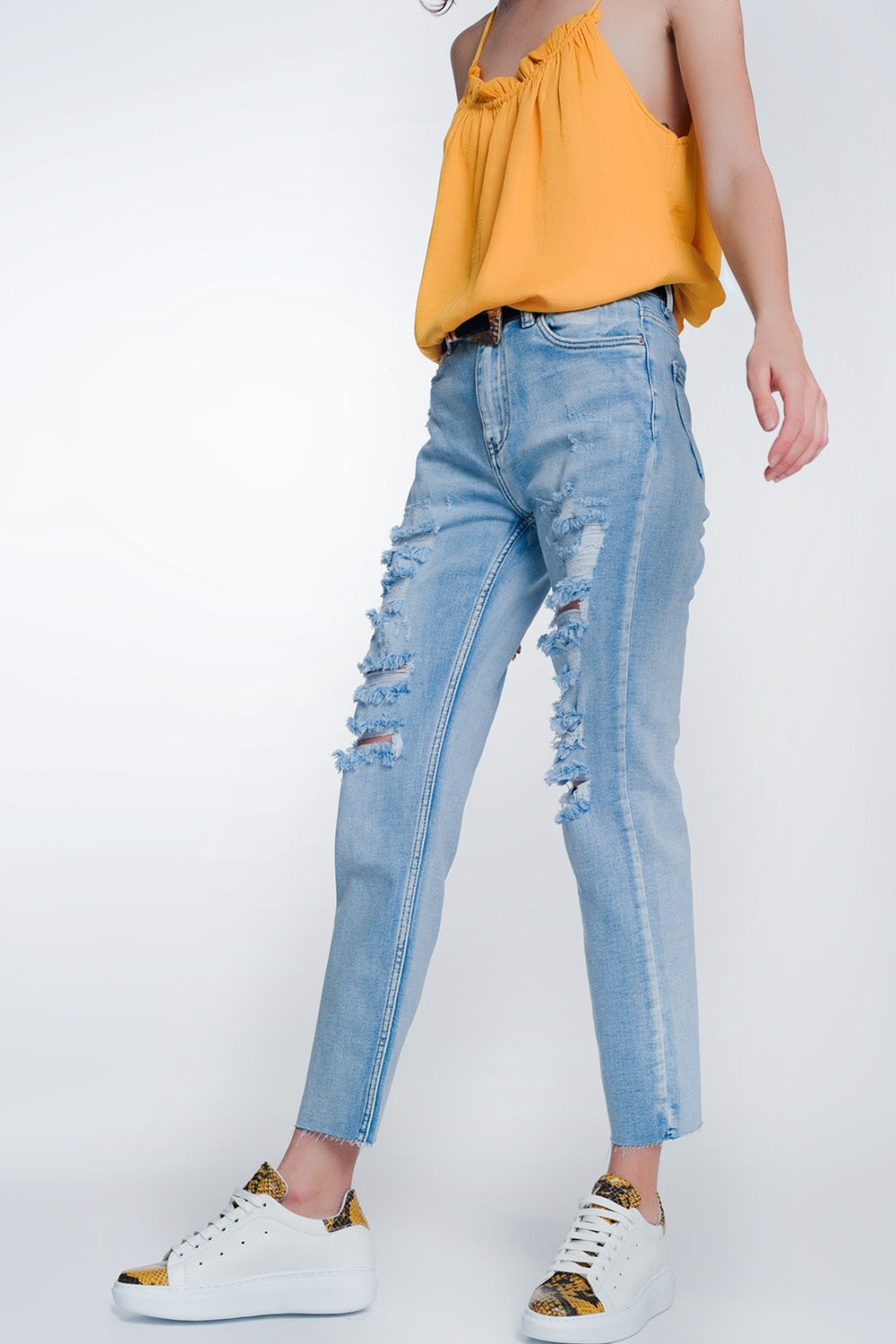 Wide leg cropped raw hem jeans in blue colour | Just Cool Beans