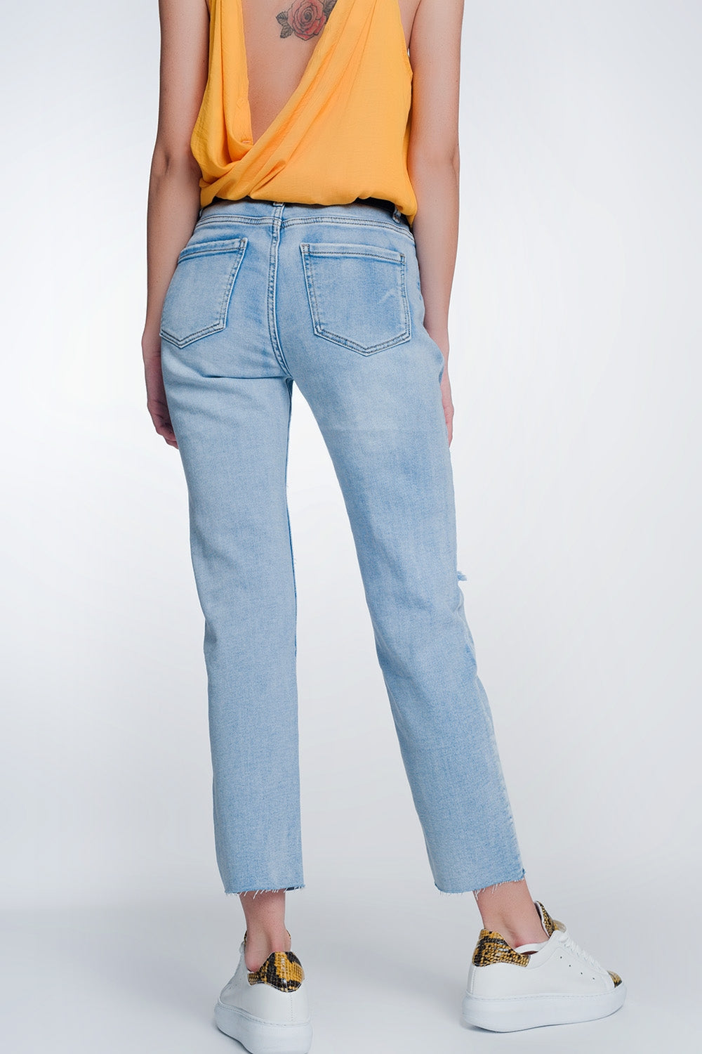 Wide leg cropped raw hem jeans in blue colour | Just Cool Beans