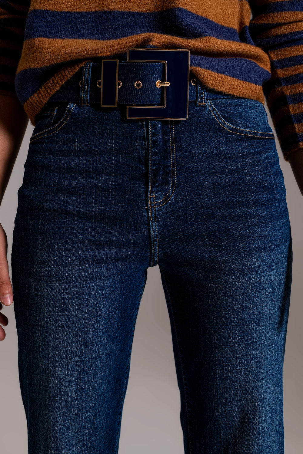 Wide leg jeans with hem detail in dark wash | Just Cool Beans