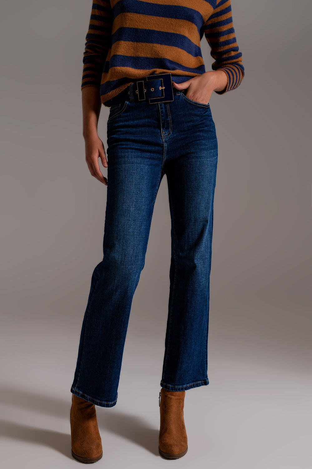 Wide leg jeans with hem detail in dark wash | Just Cool Beans