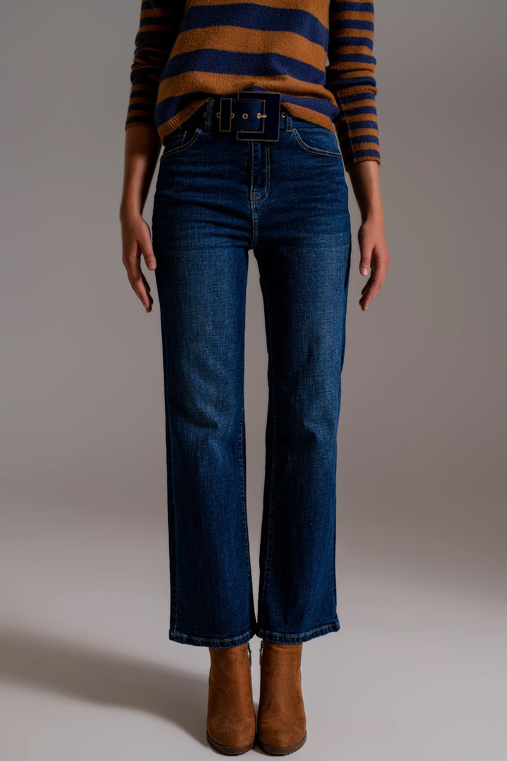 Wide leg jeans with hem detail in dark wash | Just Cool Beans