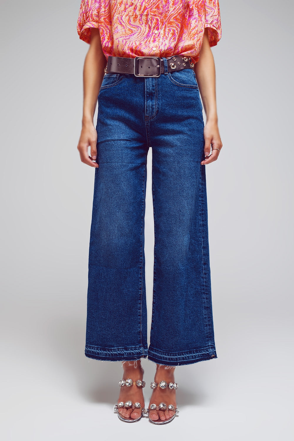 Wide leg jeans with hem detail in mid wash | Just Cool Beans — jeans | the denim shop
